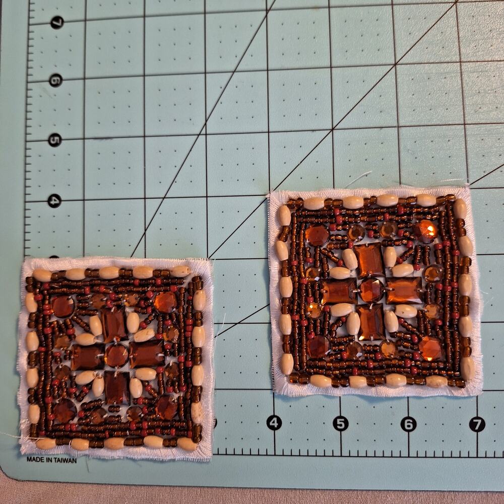Bronze and cream sequin and bead square applique set of 4